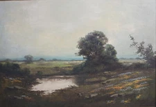 Kenneth Newell Avery  (American 1882 - 1949) Oil painting landscape with pond