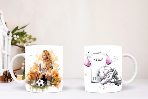English Football Girl Watercolour Custom Name and Number Mug 11Oz Perfect Gift - Picture 15 of 32
