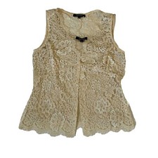 KAREN KANE InStyle Size M Ivory Embroidered Sleeveless Top Cami Twin Set-USA