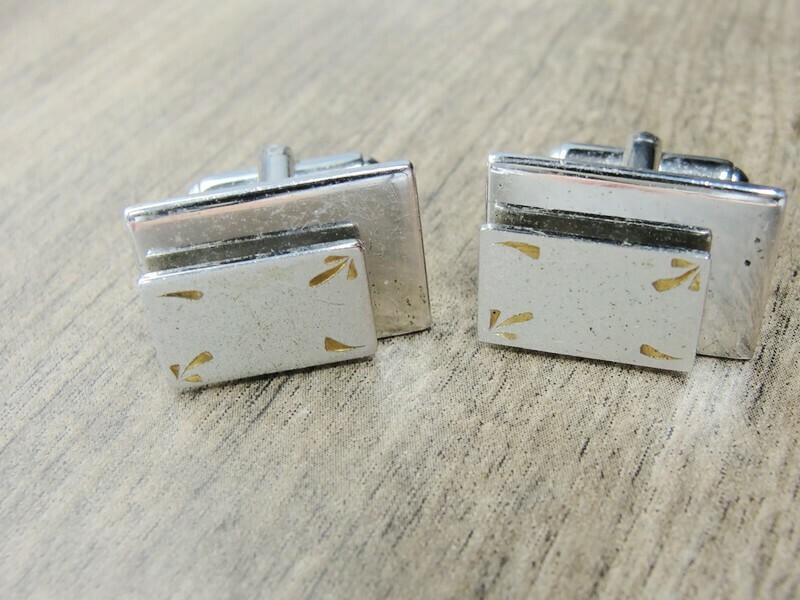 Rectangular Cufflinks Polished Brushed Silver Ton… - image 2