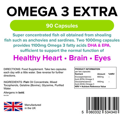 Omega 3 Extra Fischöl 1000 mg, 90 Kapseln Herz-, Gehirn- & Gedächtnispflege LINDEN UK
