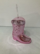 Pink Shiny Cowboy Boot Sippy Cup W Straw NEW