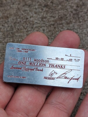 1969 Leawood Kansas National Bank One Million Thanks Fake Check Money Clip C5
