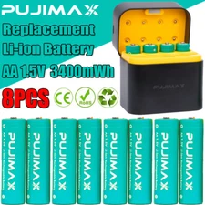8 PCS PUJIMAX AA 1.5V 3400mWh Rechargeable Lithium-ion Batteries + Charging Dock