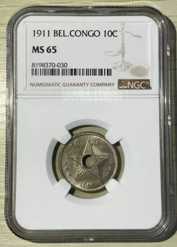 Belgium Congo 1911 10 Centimes CN Reflection ChBU 3rd Graded NGC MS65 KM#18