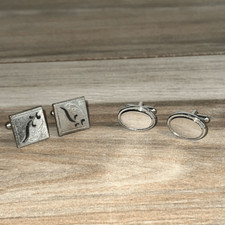 Vintage Retro Cufflink Lot Men&rsquo;s Silver Tone Square Etched Oval Polished Classic