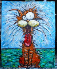 BILL DA' CAT FOR PREZ art NEW oil painting 8x10 Hard Panel original by Crowell