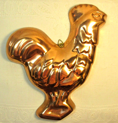 B & M Douro *Copper/Tin Lined Chicken/Rooster Mold* Brass Hanger Korea Vintage