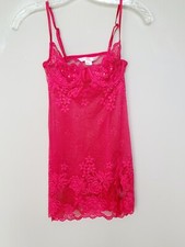 Victoria's Secret Hot Pink Nightwear Babydoll Mesh Lace Beaded Slip XS Set Y2K
