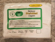 NOS 12 Pack Sears Birdseye Prefolded Diapers 14 1/2" x 20" 100 Cotton Sealed 