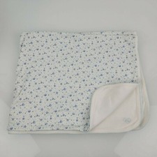 Ralph Lauren Infant Baby Girl Cotton Receiving Swaddle Blanket White Blue Flower