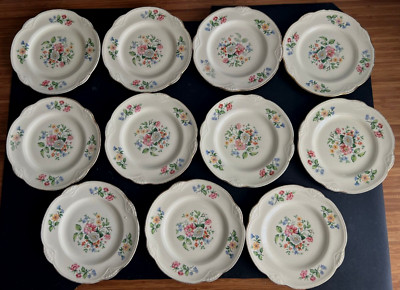 11 Vintage Homer Laughlin Beilagenplatten 6,25 Zoll Floral mit Goldrand L48N8 USA