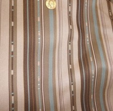 1 3/4 YARDS INDOOR / OUTDOOR UPHOLSTERY STRIPED FABRIC SHADES of BROWN BLUE