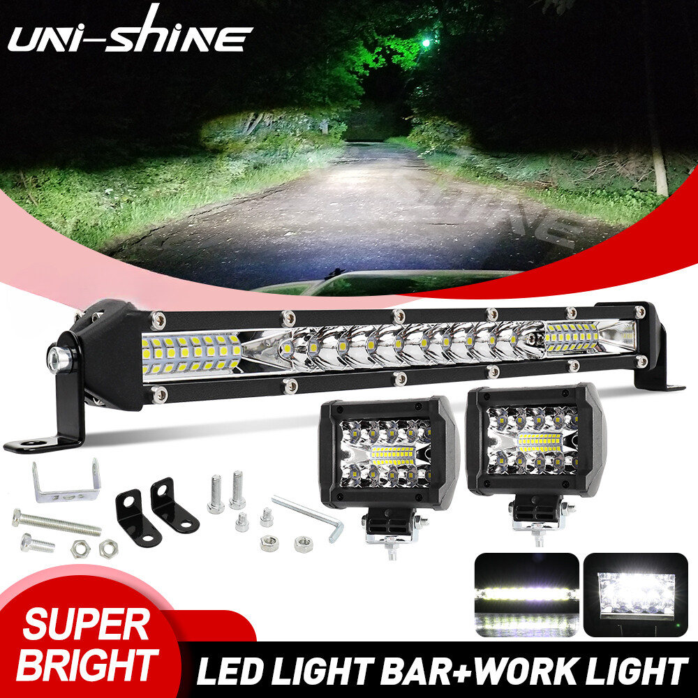 12inch 2000W LED Light Bar Combo Spot Flood Truck Offroad+2x 4