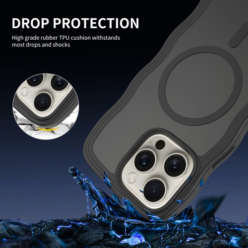 For iPhone 16 Pro Max 16e 15 14 13 12 SE3 Matte Magnetic Case Curly Wavy Frame - 第 5/11 張圖片