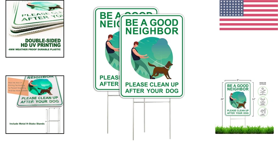 Reusable Pet Waste Signs with Metal H-Stakes - Double-Sided 9x12 Outdoor Use - Image 2 of 4