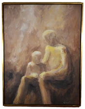 CURTIN HARRIS STRONG Original Vintage Signed Modern Abstract Portrait Painting