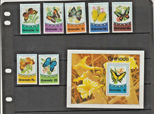 GRENADA 1975  set  7 stamps + S, Butterflies Insects  Scott # 680-697  VF MNH