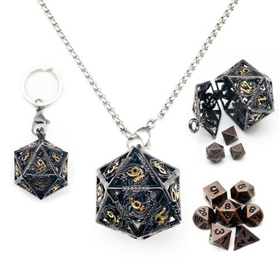 Mini Dice Metall DND DICE Set mit schwarzem Gold Hohlhöhle D20 Halskette Dice...