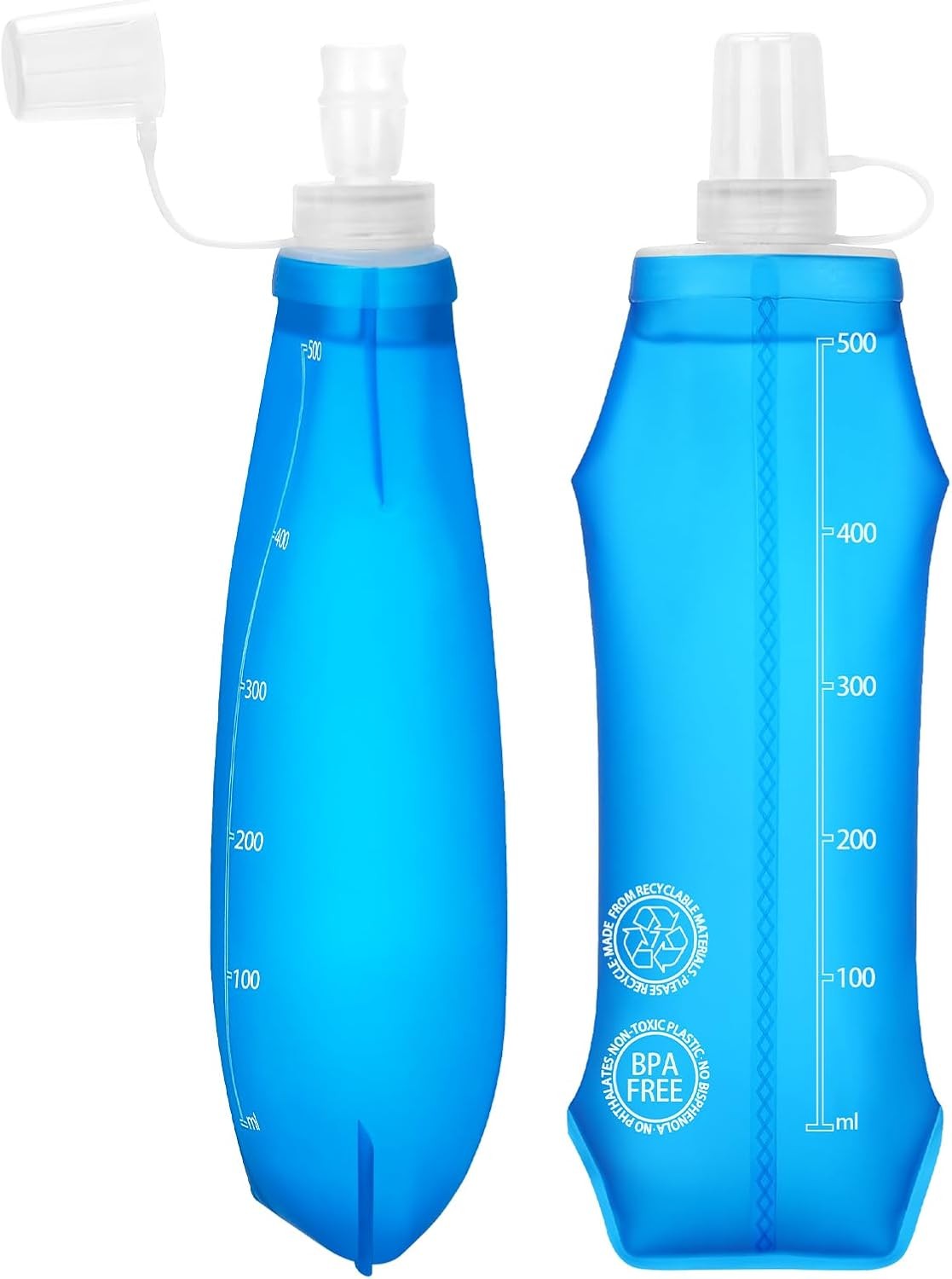 Euqvunn 2PCS Collapsible Water Bottle - BPA- free TPU, Reusable Soft Flask 500M