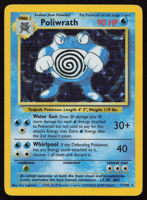Poliwrath 13/102 - Holo Rare Unlimited Base Set WOTC - Pokemon