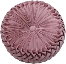 Round Velvet Pillow, Sofa Bed Bedroom Decorative Throw Pillow (38cm, Dark Pink)