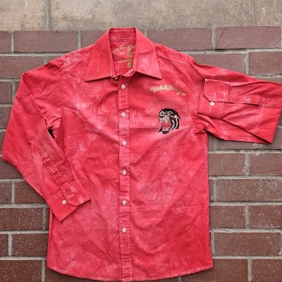 Ed Hardy Christian Audigier Button Down Shirt Mens S Red Y2K Rhinestone Panther 