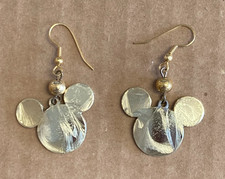Marked Disney Mickey Mouse Head Gold Tone Drop Dangle Earrings