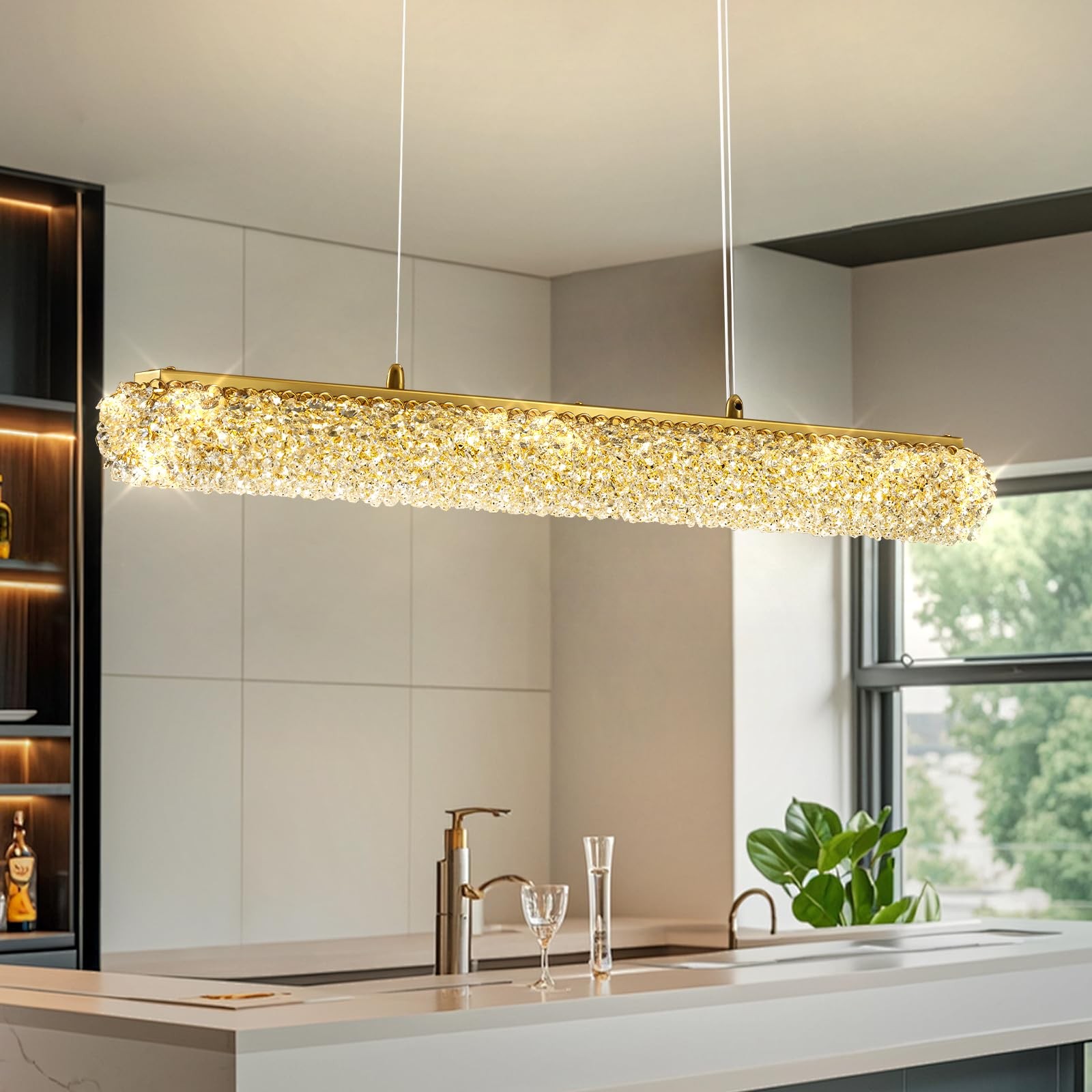 Modern Gold Crystal Chandelier for Kitchen Island Mini Crystal Light Fixture