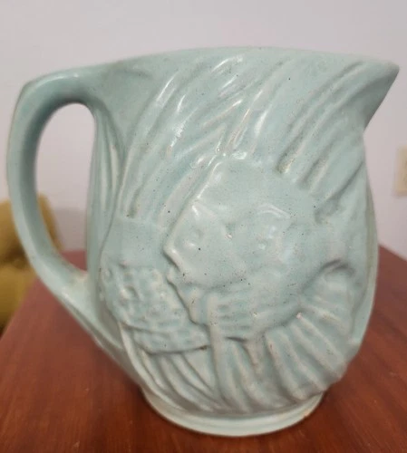 Vintage 1935 NM Nelson McCoy Aqua Blue Turquoise 6" Angel Fish Pitcher
