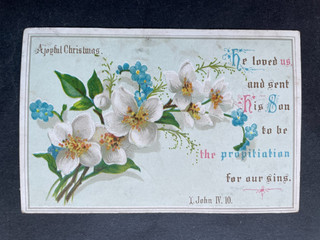VICTORIAN GREETING CARD XMAS FLOWERS RELIGIOUS PSALM