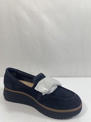 Clarks Zylah May Shoes Womens Size 7 Blue Suede Platform Loafers