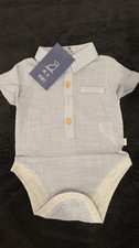 Me & Henry Light Gray Collared Short Sleeve Romper One-Piece 0-3 Months