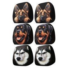 2x Dog Print Car Headrest Covers Dog Head Auto Seat Head Rest Protector