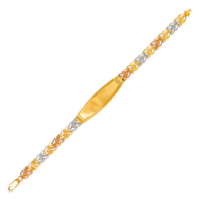 14K Tri Color Gold facettiert Diamantschliff ID Armband 6mm breit 11mm Mitte 7'' Kette