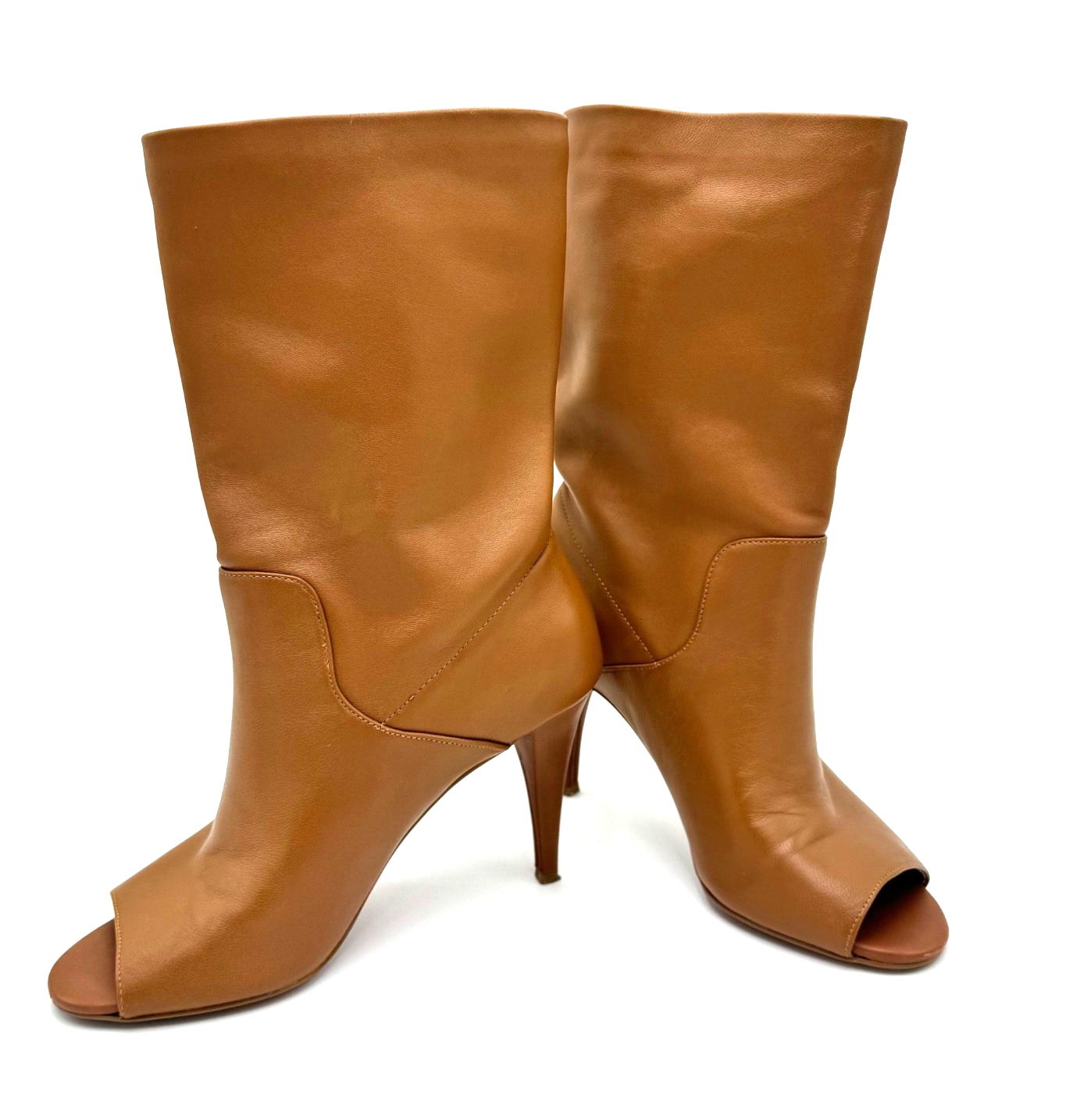 Michael Kors Open Toe Brown Leather Peep Mid Calf Boots Size 6M Women’s Good