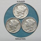 Mercury dime lot of 3, 1945-D, 1945-P, 1945-S.  90% silver coins — photo 1