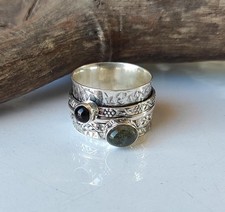 Labradorite Black Onyx 925 Sterling Silver Beautiful Spinner Ring All Size M1600