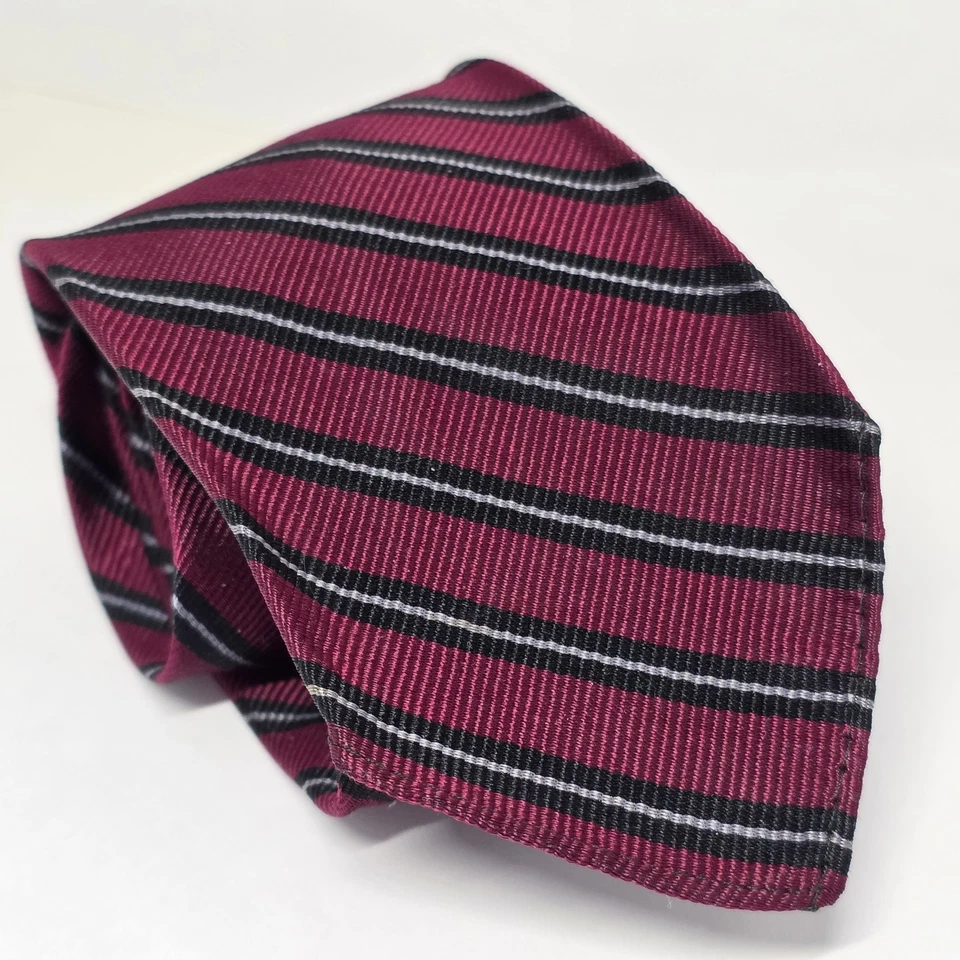 Corbata Dunster 54x1,75" carmesí, negra, blanca a rayas rep seda 7 pliegues Harvard Coop Foto 2 de 4