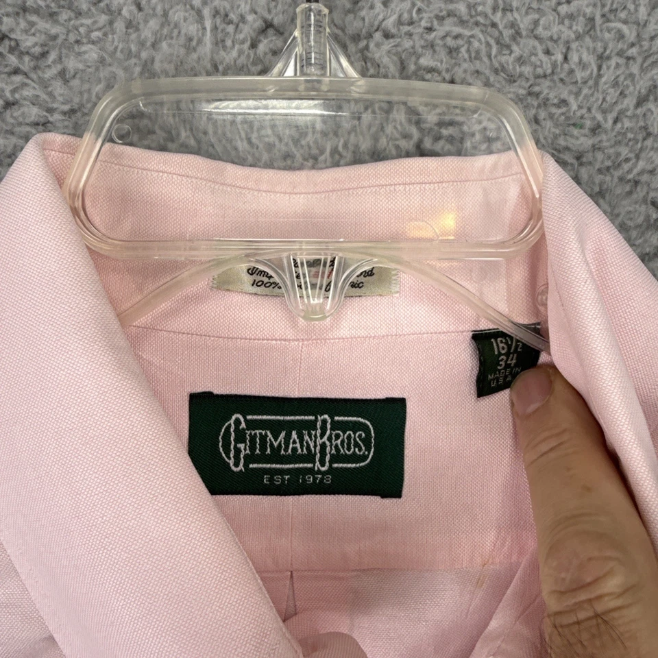 Camisa de Vestir Gitman Bros Para Hombres 16.5-34 Rosa Algodón Pinpoint Oxford Oficina Formal Foto 3 de 4