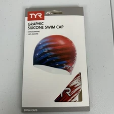 NEW TYR Swimming Silicone Swim Cap Patriotic USA Red White Blue Hypoallergenic