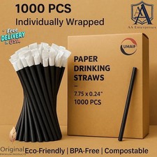 Drinking Paper Wrapped Straws Biodegradable Compostable 7.75 x 0.24" 1000 PCS 