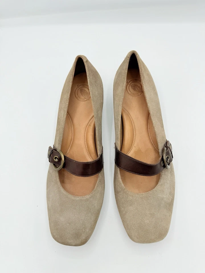 Nurture Women Tan Genuine Suede Leather Slip on Low Wedge Shoe Mary Jane 10 1969 - Image 4 of 4