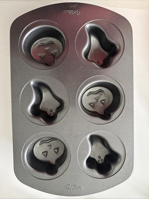 Wilton Ghost Pumpkin Halloween 6 Muffin Cupcake Baking Pan Non-Stick