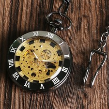 Men's Vintage Hand-Wind Pocket Watch Mechanical White Roman Numerals Open Face