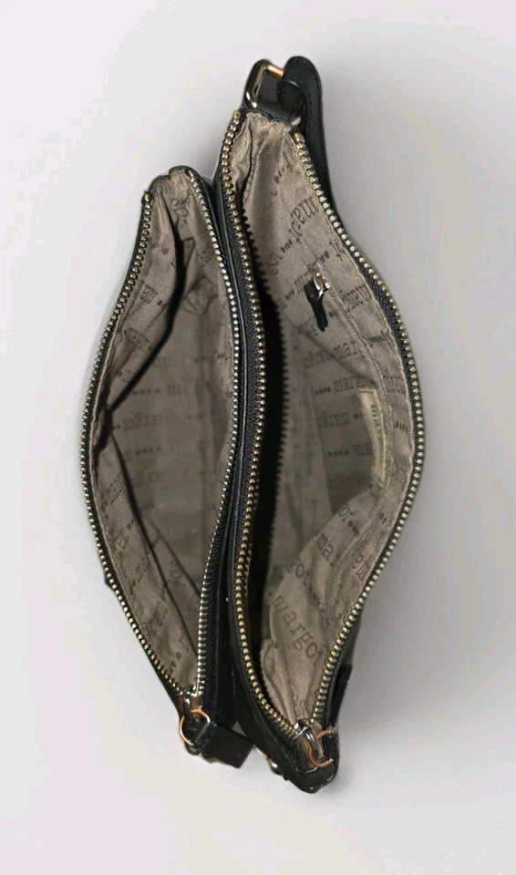 Bolso Bandolera Margot Cuero Negro Cartera Delgada Correa Ajustable 10.5"x9"X3"  Foto 3 de 4