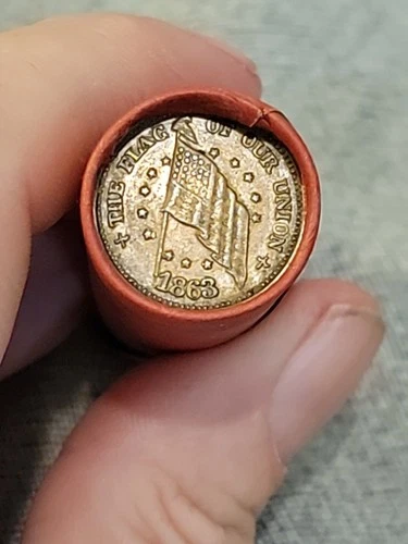 Au+Civil War Token &1870 3 Cent Nickel Ends Of Lincoln Wheat Cent Roll