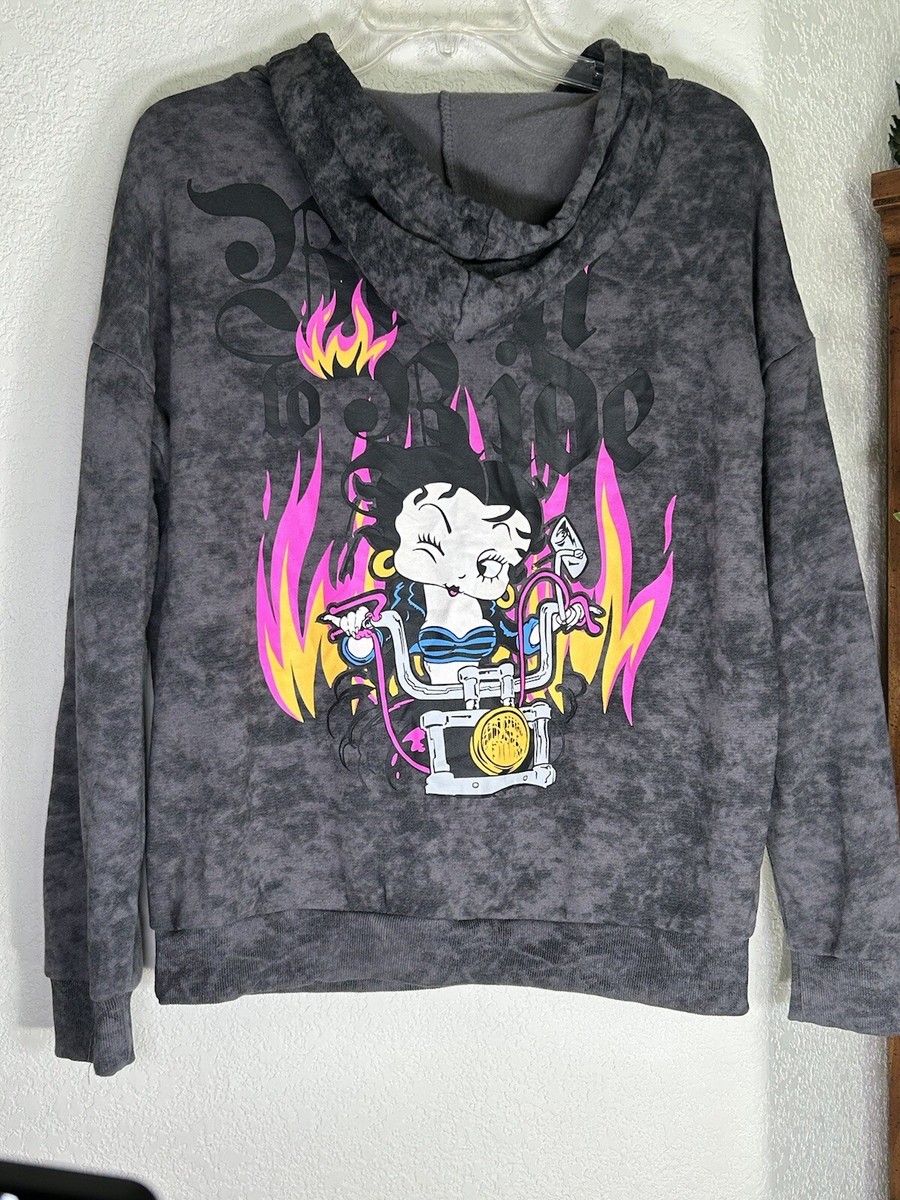 Betty Boop Hoodie Womens Medium Born to Ride Motorcycle Club Los