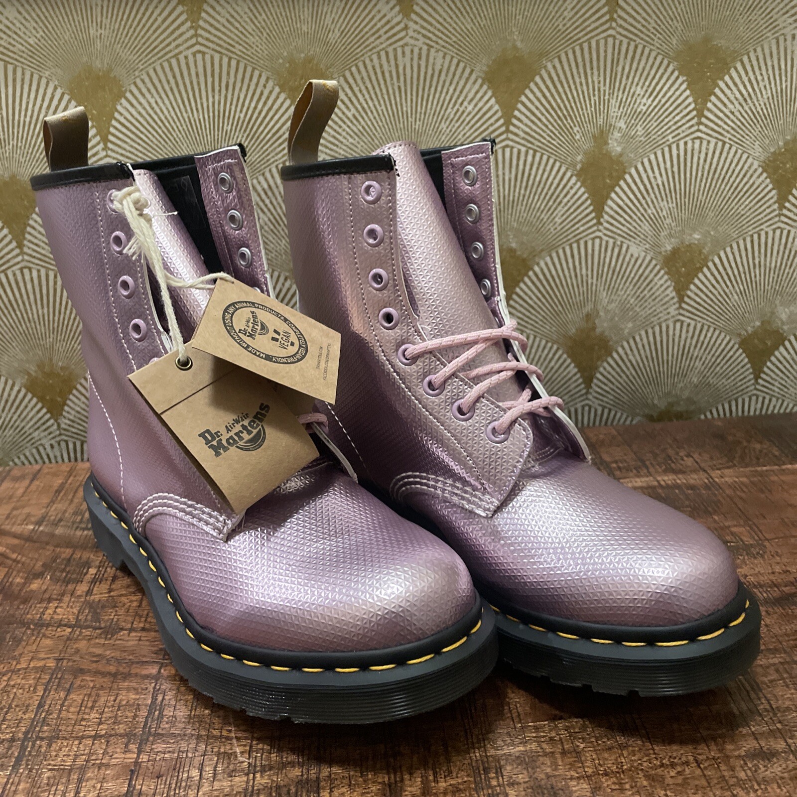 DR. MARTENS 1460 Vegan Women’s Aluminix Embossed Combat Boot Size 8 New Pink image 9