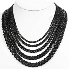 Men's Black Stainless Steel Cuban Necklace Curb Chain 3/5/7/9/11mm Wide Jewelry